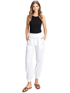 Love Tree High Rise Linen Jogger Pants, White, Size S